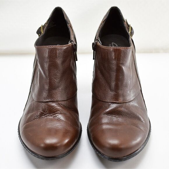 Clarks Bendables Brown Leather Booties Embossed Croc Side Zip - Women's Size 9.5 - Picture 3 of 7